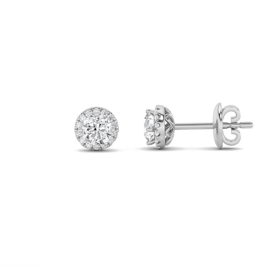 Round Shaped Lab Grown Diamond (F/VS) Halo Stud Earrings in 14K Gold