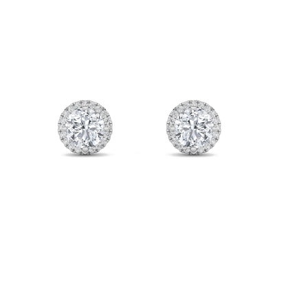 Round Shaped Lab Grown Diamond (F/VS) Halo Stud Earrings in 14K Gold