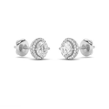 Round Shaped Lab Grown Diamond (F/VS) Halo Stud Earrings in 14K Gold