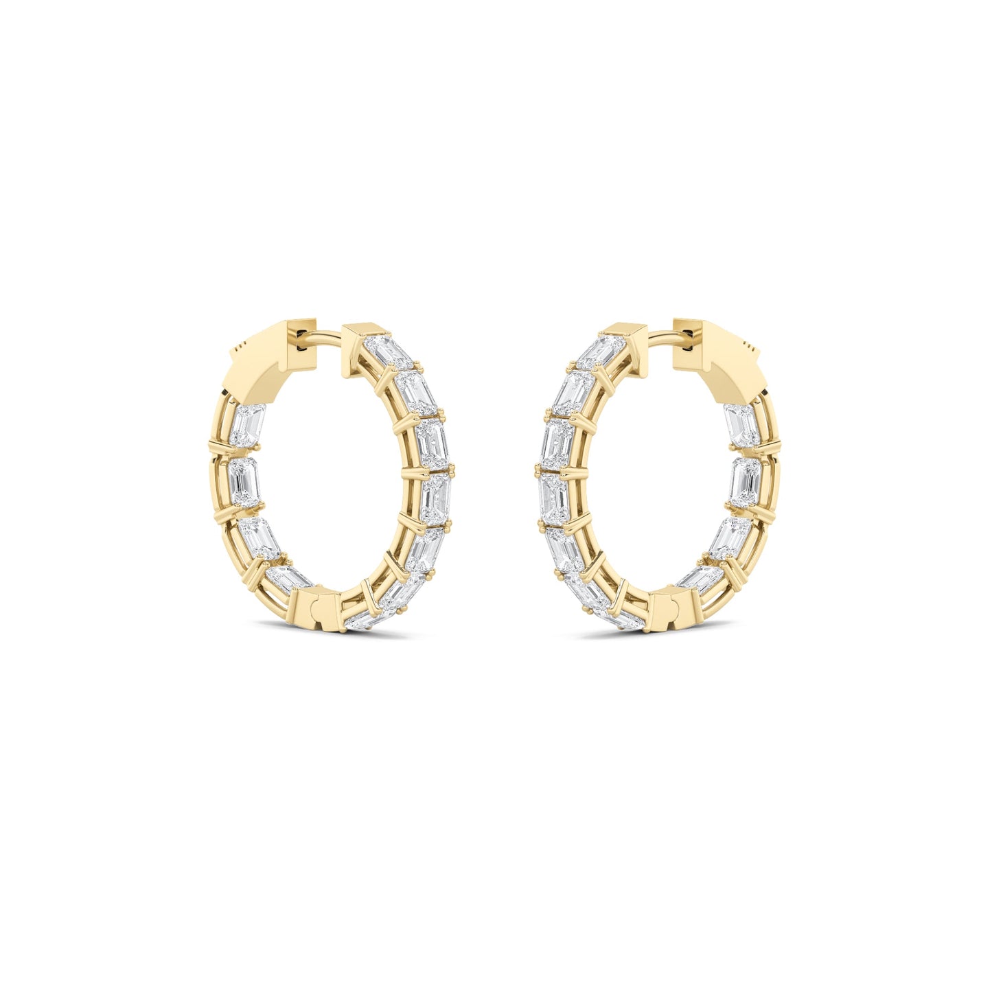 3.5Cttw Emerald Shaped Lab Grown Diamond (F/VVS) Inside Out Hoop Earrings in 14K Gold