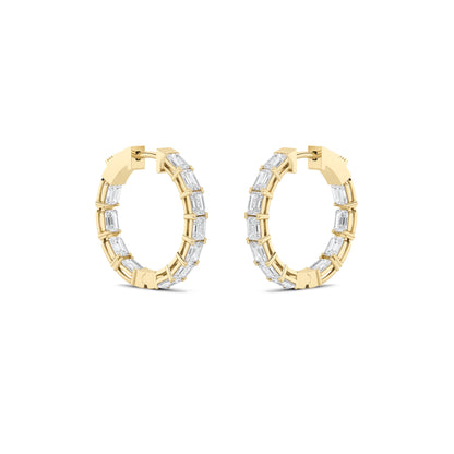 3.5Cttw Emerald Shaped Lab Grown Diamond (F/VVS) Inside Out Hoop Earrings in 14K Gold