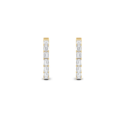 3.5Cttw Emerald Shaped Lab Grown Diamond (F/VVS) Inside Out Hoop Earrings in 14K Gold