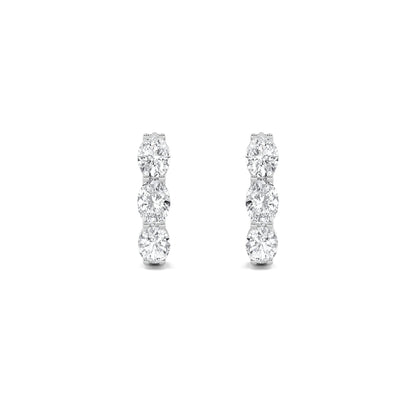 3Cttw Oval Shaped Lab Grown Diamond (F/VS) Three Stone Huggie Earrings in 14K Gold
