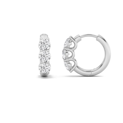2Cttw Round Shaped Lab Grown Diamond (F/VS) ThreeStone Huggie Earrings in 14K Gold