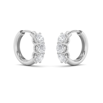 2Cttw Round Shaped Lab Grown Diamond (F/VS) ThreeStone Huggie Earrings in 14K Gold