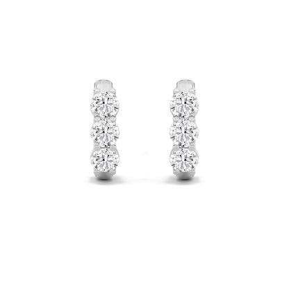 2Cttw Round Shaped Lab Grown Diamond (F/VS) ThreeStone Huggie Earrings in 14K Gold