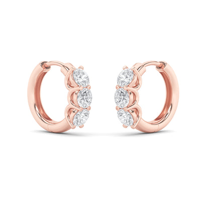 2Cttw Round Shaped Lab Grown Diamond (F/VS) ThreeStone Huggie Earrings in 14K Gold