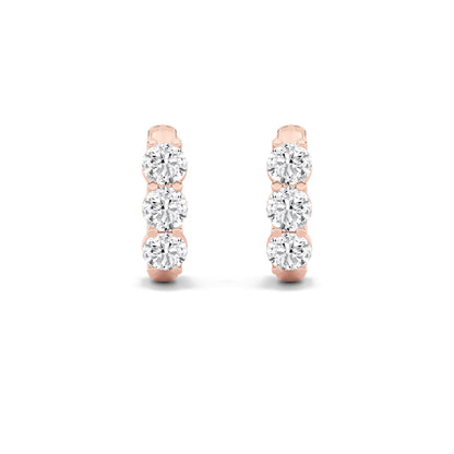 2Cttw Round Shaped Lab Grown Diamond (F/VS) ThreeStone Huggie Earrings in 14K Gold