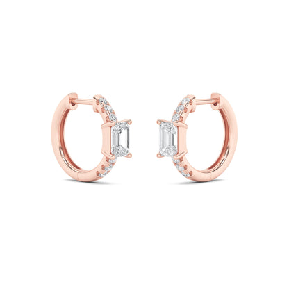1.5Cttw Emerald Shaped Lab Grown Diamond (F/VS) Solitare Accent Huggie Earrings in 14K Gold
