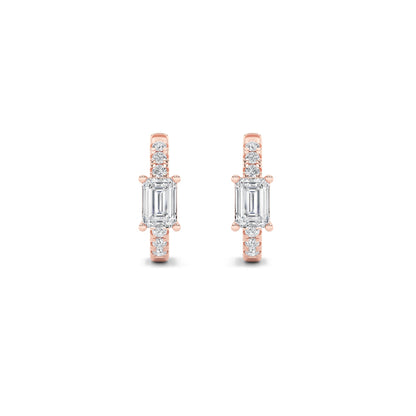 1.5Cttw Emerald Shaped Lab Grown Diamond (F/VS) Solitare Accent Huggie Earrings in 14K Gold