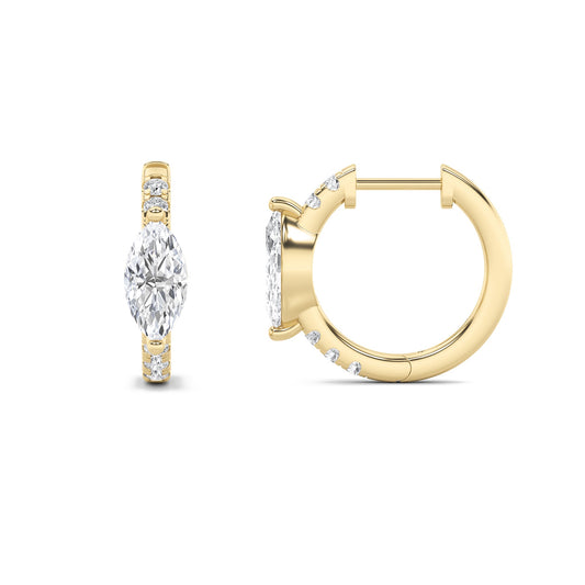 1.5Cttw Marquise Shaped Lab Grown Diamond (F/VS) Solitare Accent Huggie Earrings in 14K Yellow Gold