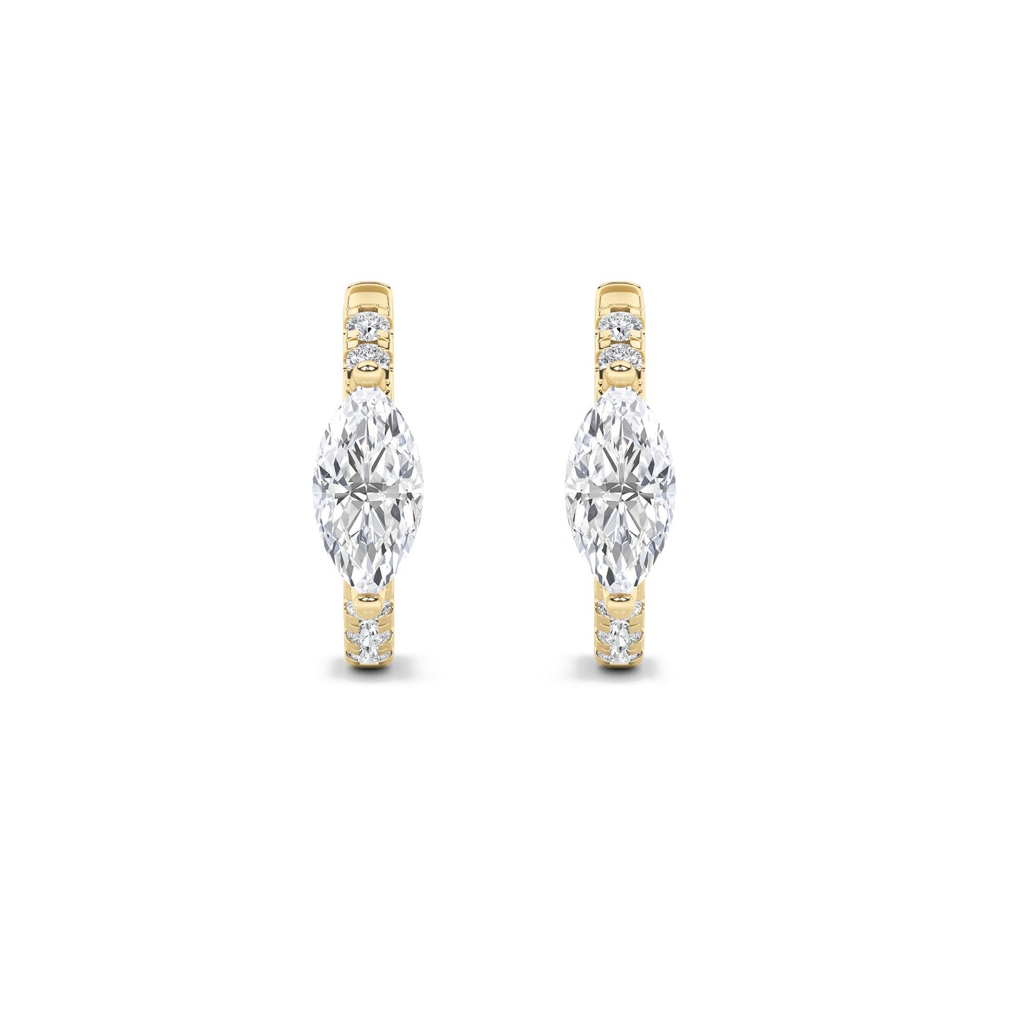 1.5Cttw Marquise Shaped Lab Grown Diamond (F/VS) Solitare Accent Huggie Earrings in 14K Yellow Gold