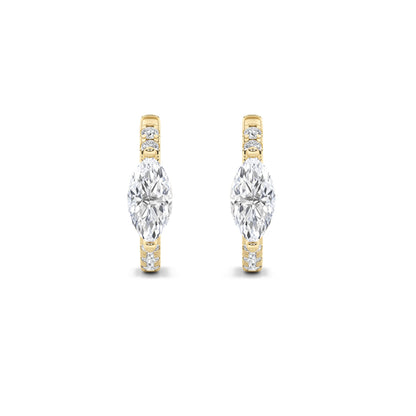 1.5Cttw Marquise Shaped Lab Grown Diamond (F/VS) Solitare Accent Huggie Earrings in 14K Yellow Gold