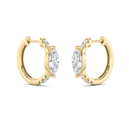 1.5Cttw Marquise Shaped Lab Grown Diamond (F/VS) Solitare Accent Huggie Earrings in 14K Yellow Gold