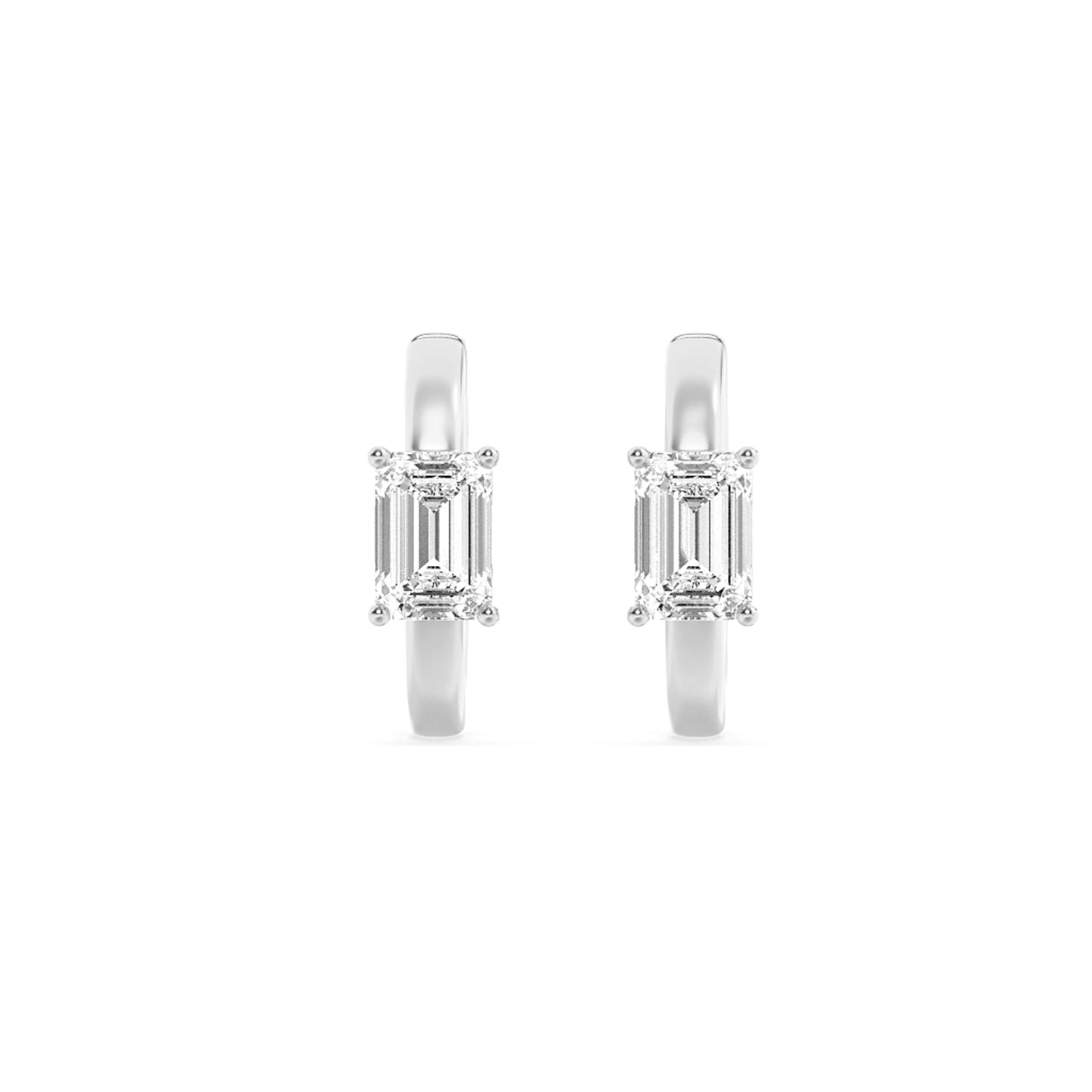 1.5Cttw Emerald Shaped Lab Grown Diamond (F/VS) Solitaire Huggie Earrings in 14K Gold
