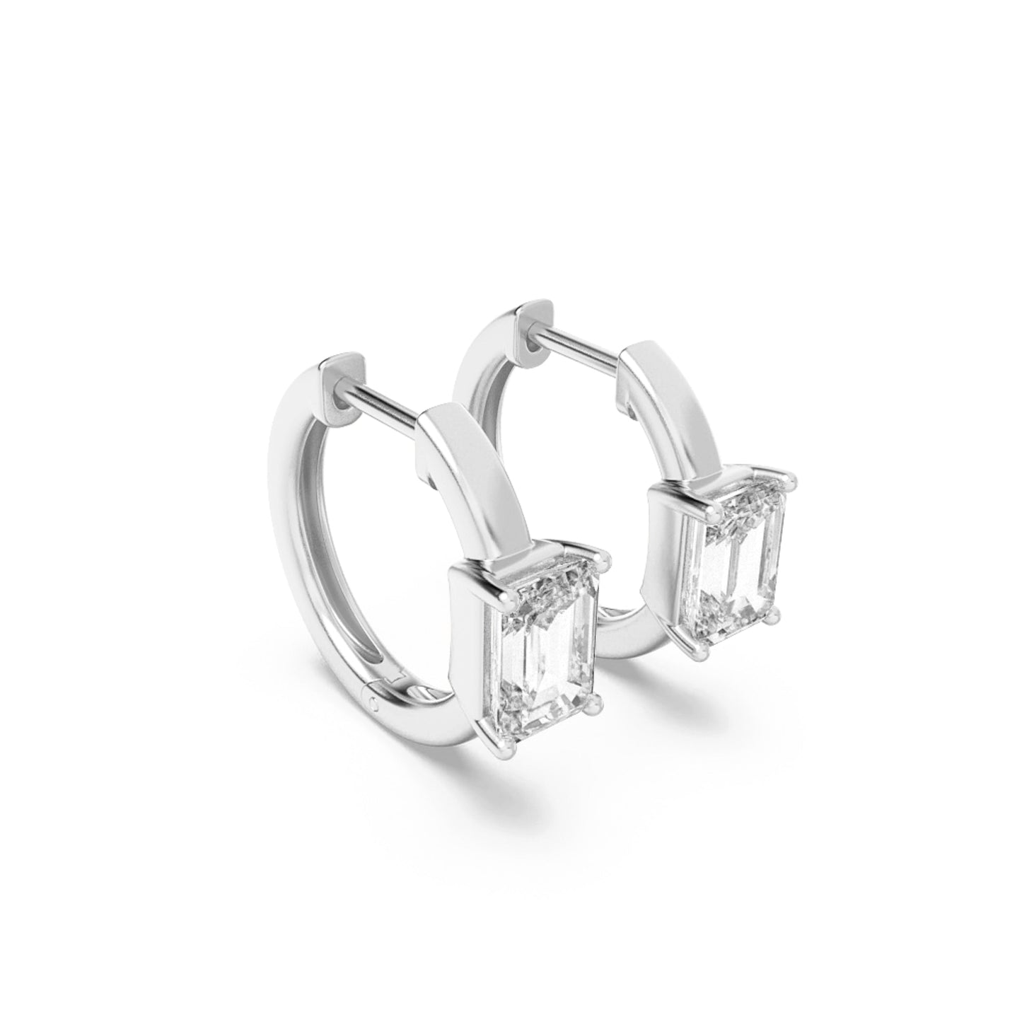 1.5Cttw Emerald Shaped Lab Grown Diamond (F/VS) Solitaire Huggie Earrings in 14K Gold