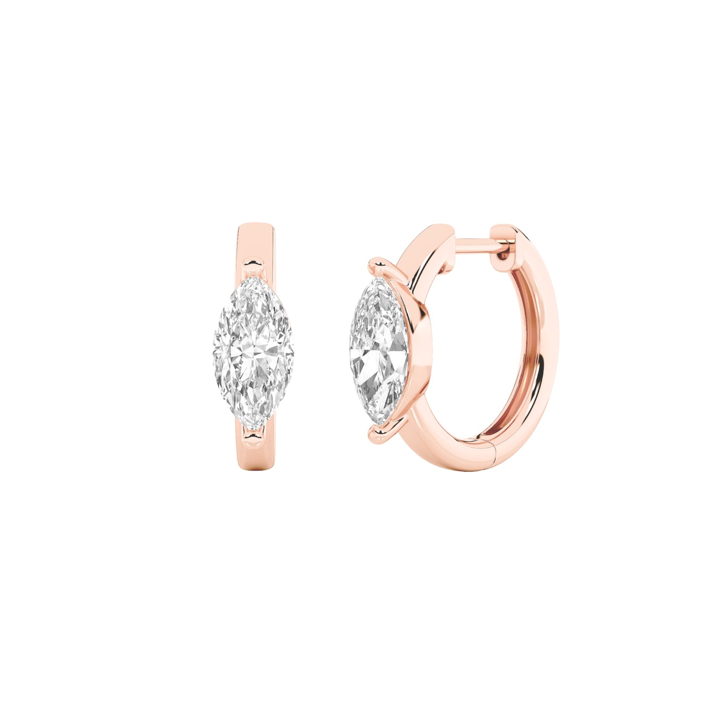 1.5Cttw Marquise Shaped Lab Grown Diamond (F/VS) Solitaire Huggie Earrings in 14K Gold