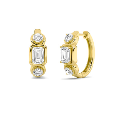 2.5Cttw Emerald Shaped Lab Grown Diamond (F/VS) Three Stone Earrings in 14K Gold