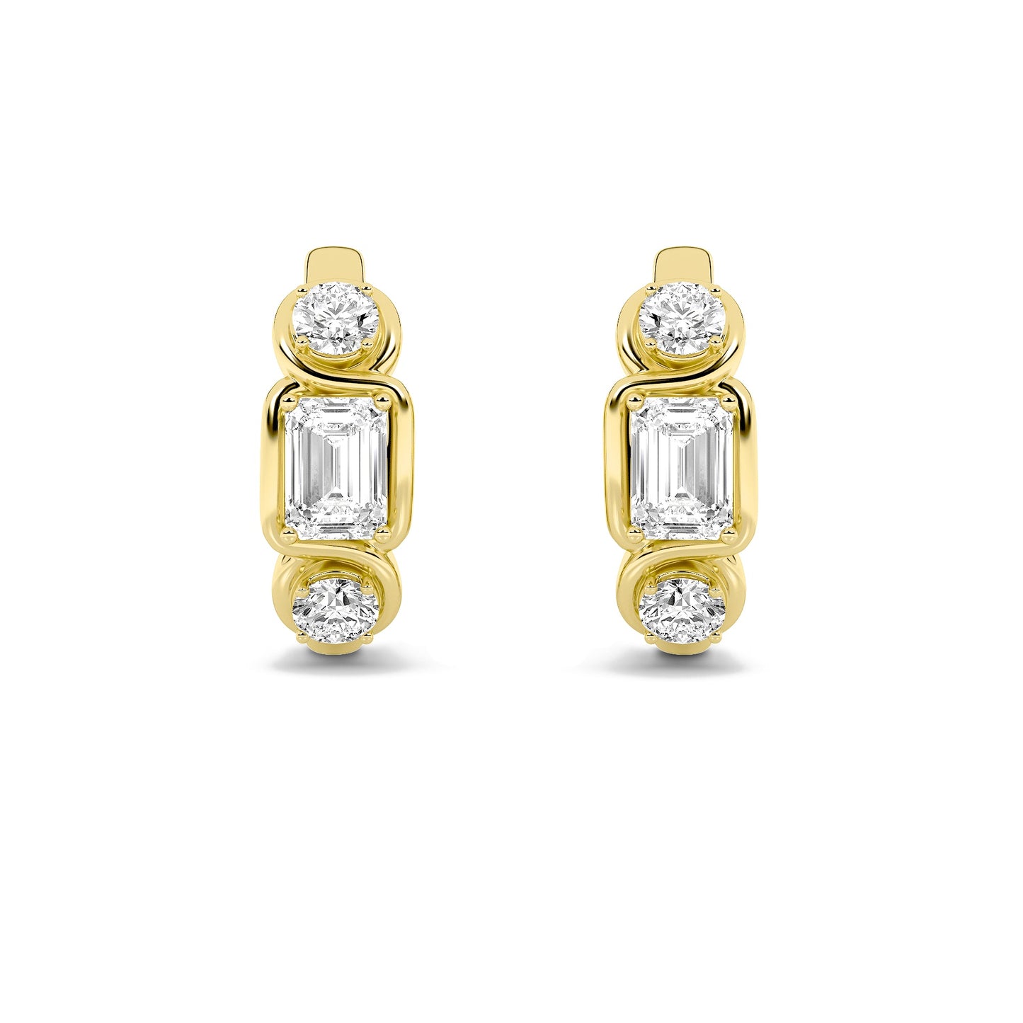 2.5Cttw Emerald Shaped Lab Grown Diamond (F/VS) Three Stone Earrings in 14K Gold