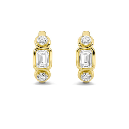 2.5Cttw Emerald Shaped Lab Grown Diamond (F/VS) Three Stone Earrings in 14K Gold