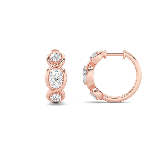 2.5Cttw Oval Shaped Lab Grown Diamond (F/VVS) Three Stone Huggie Earrings in 14K Gold