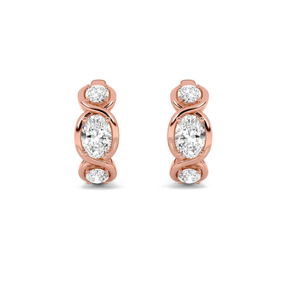 2.5Cttw Oval Shaped Lab Grown Diamond (F/VVS) Three Stone Huggie Earrings in 14K Gold