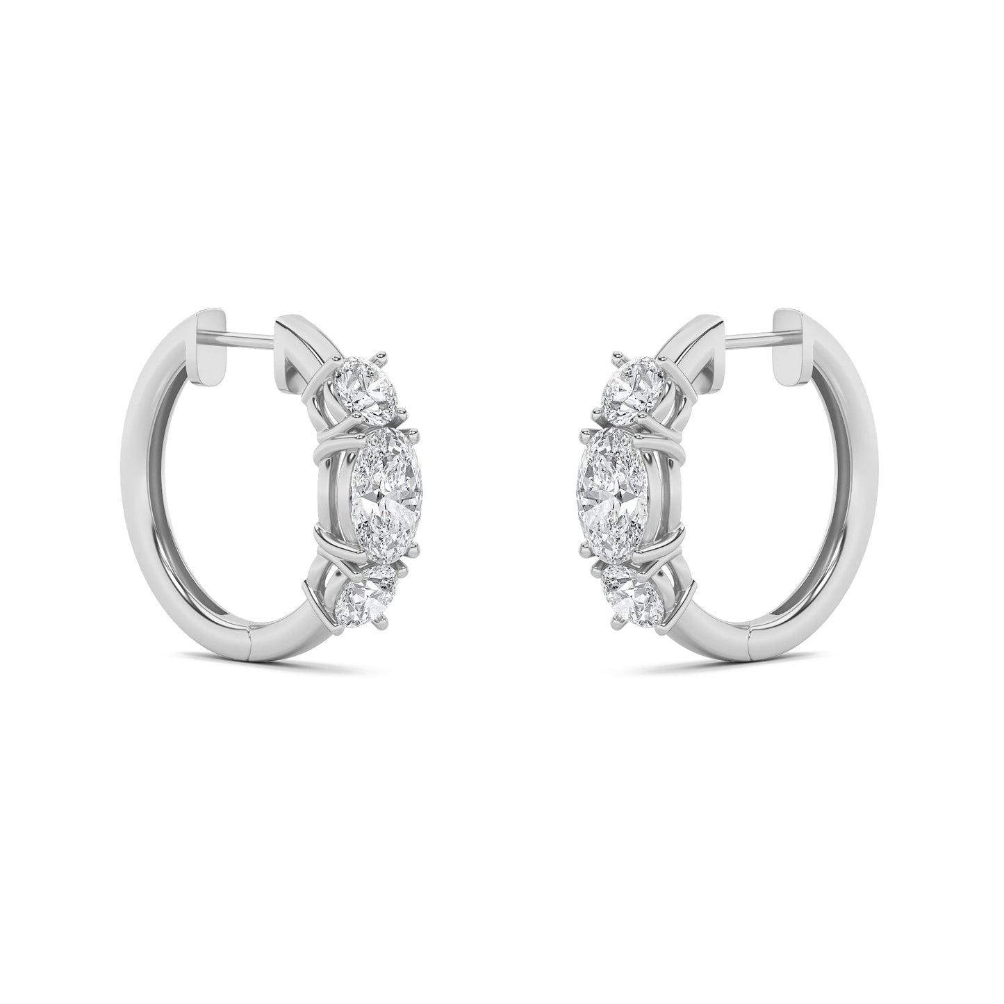 2.5Cttw Oval Shaped Lab Grown Diamond (F/VS) Three Stone Huggie Earrings in 14K Gold