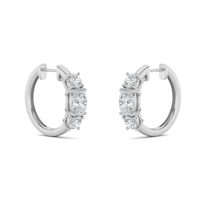 2.5Cttw Oval Shaped Lab Grown Diamond (F/VS) Three Stone Huggie Earrings in 14K Gold