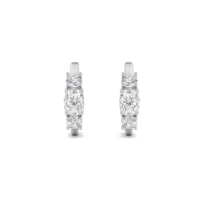 2.5Cttw Oval Shaped Lab Grown Diamond (F/VS) Three Stone Huggie Earrings in 14K Gold
