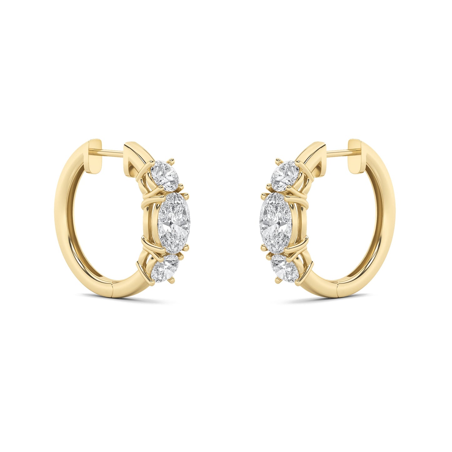 2.5Cttw Oval Shaped Lab Grown Diamond (F/VS) ThreeStone Huggie Earrings in 14K Gold