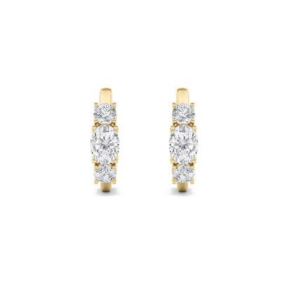 2.5Cttw Oval Shaped Lab Grown Diamond (F/VS) ThreeStone Huggie Earrings in 14K Gold