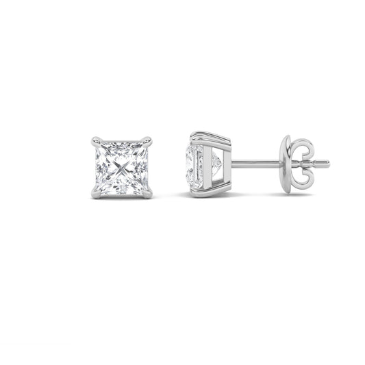 Princess Shaped Lab Grown Diamond Classic Basket Set Stud Earrings in 14K Gold