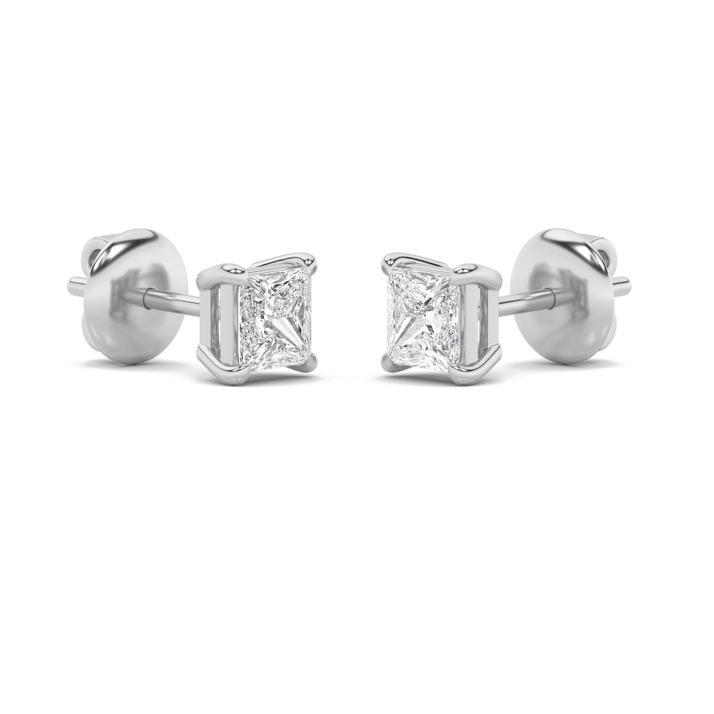 Princess Shaped Lab Grown Diamond Classic Basket Set Stud Earrings in 14K Gold