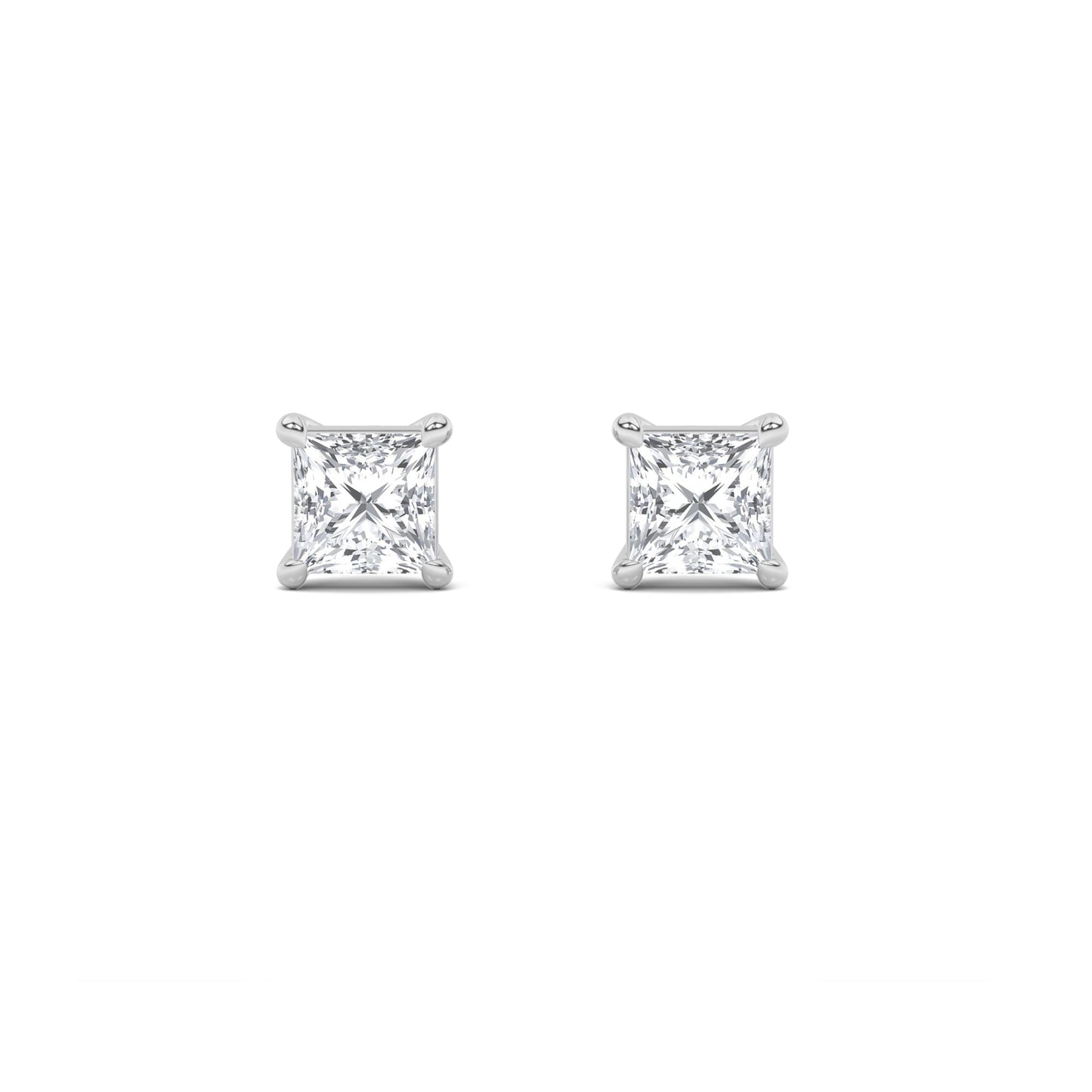 Princess Shaped Lab Grown Diamond Classic Basket Set Stud Earrings in 14K Gold