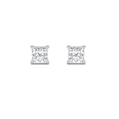 Princess Shaped Lab Grown Diamond Classic Basket Set Stud Earrings in 14K Gold