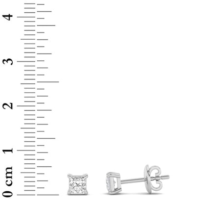 Princess Shaped Lab Grown Diamond Classic Basket Set Stud Earrings in 14K Gold