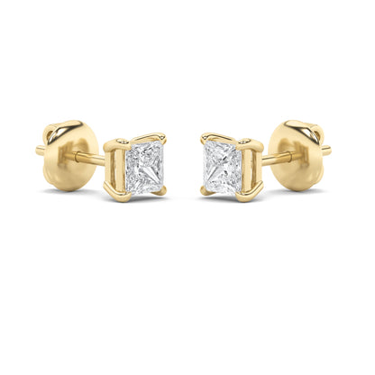 Princess Shaped Lab Grown Diamond Classic Basket Set Stud Earrings in 14K Gold