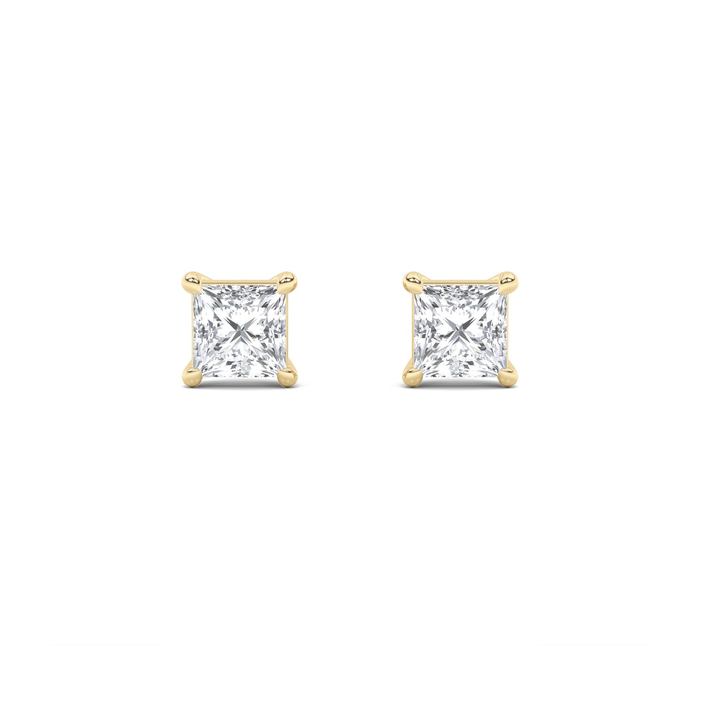 Princess Shaped Lab Grown Diamond Classic Basket Set Stud Earrings in 14K Gold