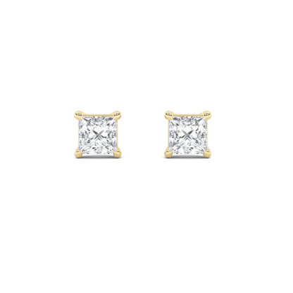 Princess Shaped Lab Grown Diamond Classic Basket Set Stud Earrings in 14K Gold