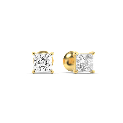 Princess Shaped Lab Grown Diamond Classic Basket Set Stud Earrings in 14K Gold