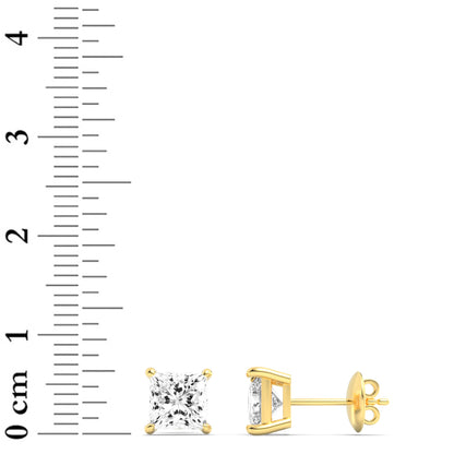 Princess Shaped Lab Grown Diamond Classic Basket Set Stud Earrings in 14K Gold