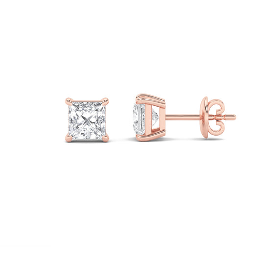 Princess Shaped Lab Grown Diamond (F/VS) Classic Basket Set Stud Earrings in 14K Gold