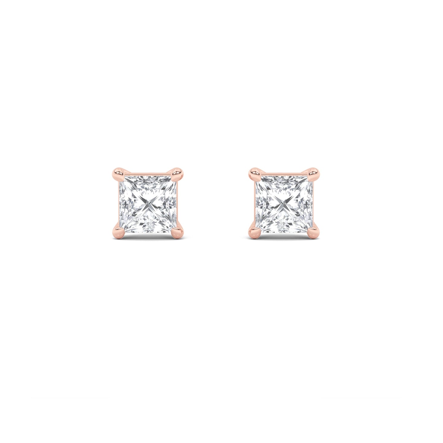 Princess Shaped Lab Grown Diamond (F/VS) Classic Basket Set Stud Earrings in 14K Gold