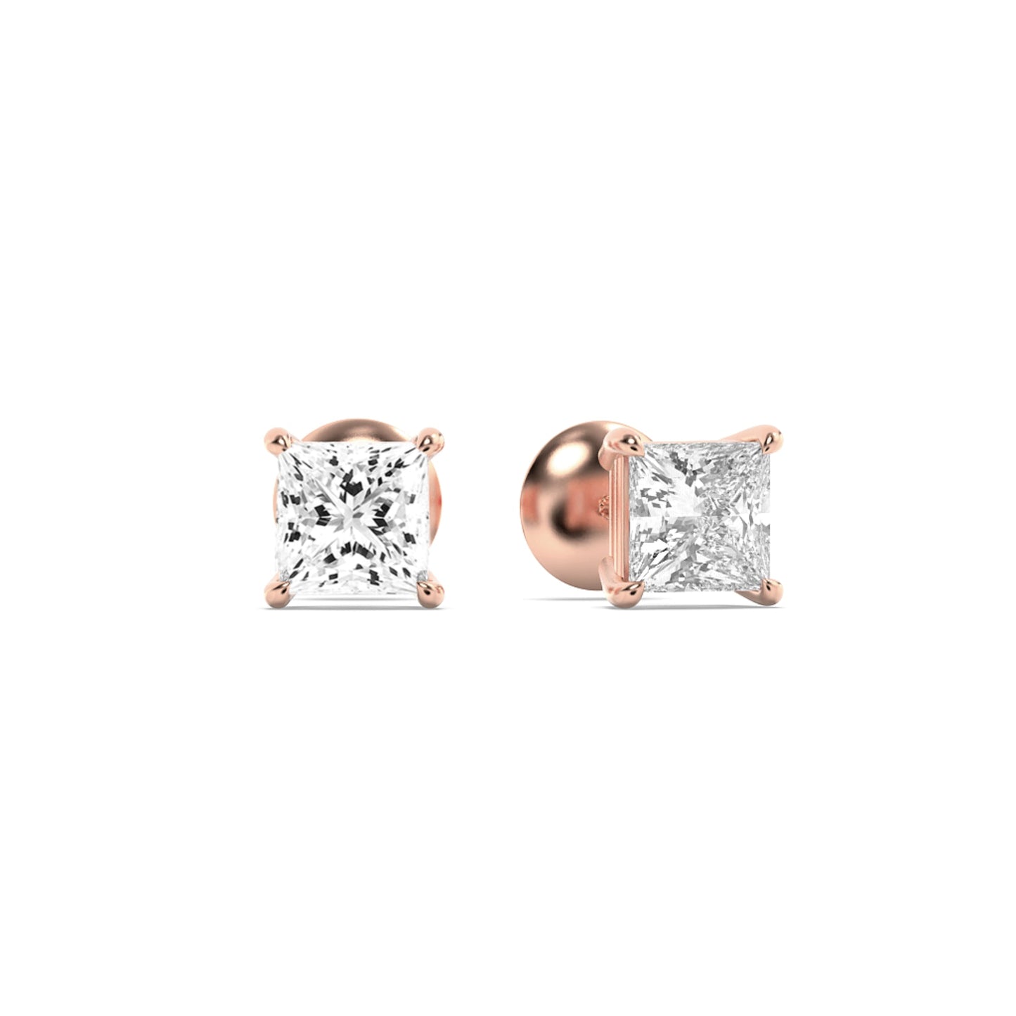Princess Shaped Lab Grown Diamond (F/VS) Classic Basket Set Stud Earrings in 14K Gold