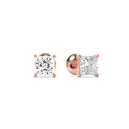 Princess Shaped Lab Grown Diamond (F/VS) Classic Basket Set Stud Earrings in 14K Gold