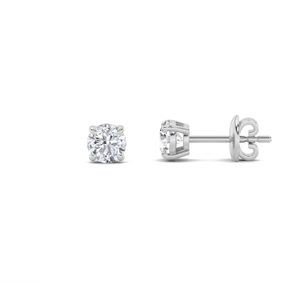 Round Shaped Lab Grown Diamond (F/VS) Classic Basket Set Stud Earrings in 14K Gold