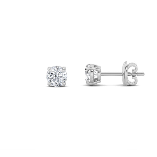Round Shaped Lab Grown Diamond (F/VS) Classic Basket Set Stud Earrings in 14K Gold