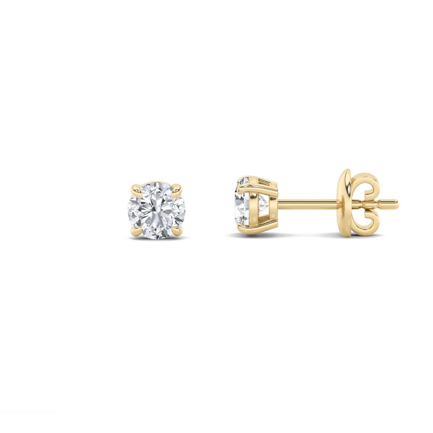 Round Shaped Lab Grown Diamond Classic Basket Set Stud Earrings in 14K Gold