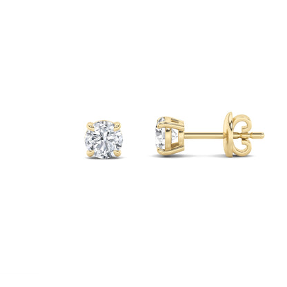 Round Shaped Lab Grown Diamond Classic Basket Set Stud Earrings in 14K Gold