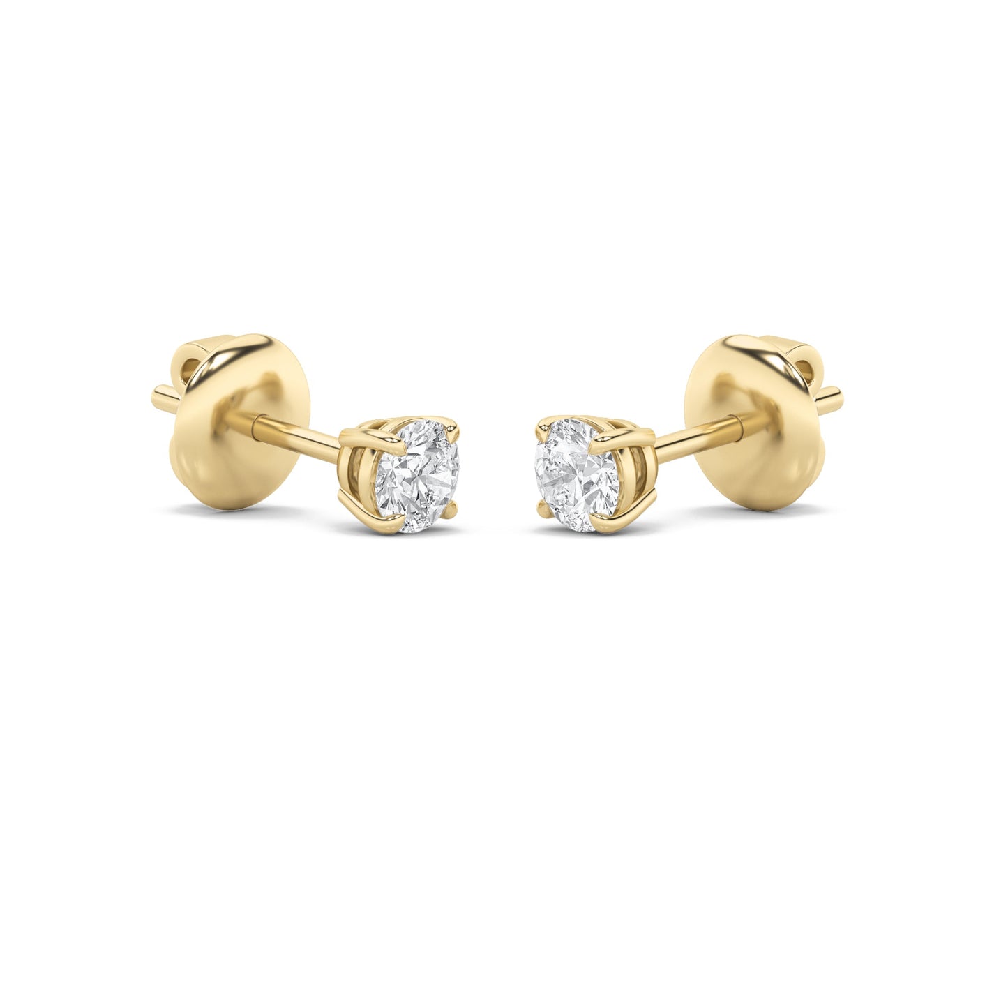 Round Shaped Lab Grown Diamond Classic Basket Set Stud Earrings in 14K Gold